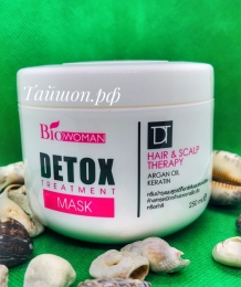 Детокс-маска для сухих и окрашенных волос с аргановым маслом и кератином. Biowoman, 250 мл